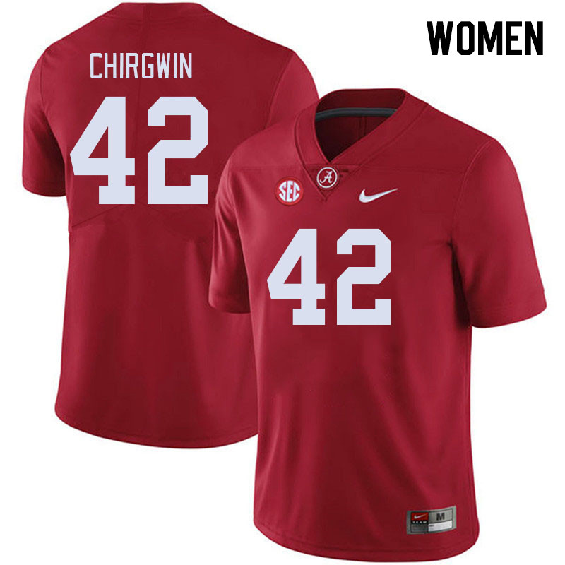 Women #42 MJ Chirgwin Alabama Crimson Tide College Footabll Jerseys Stitched-Crimson